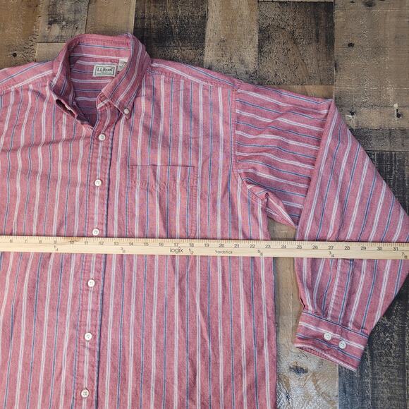 LL Bean Shirt Adult Large Reg‎ Blue Cotton Striped Button Up Short Sleeve Mens - Picture 3 of 7